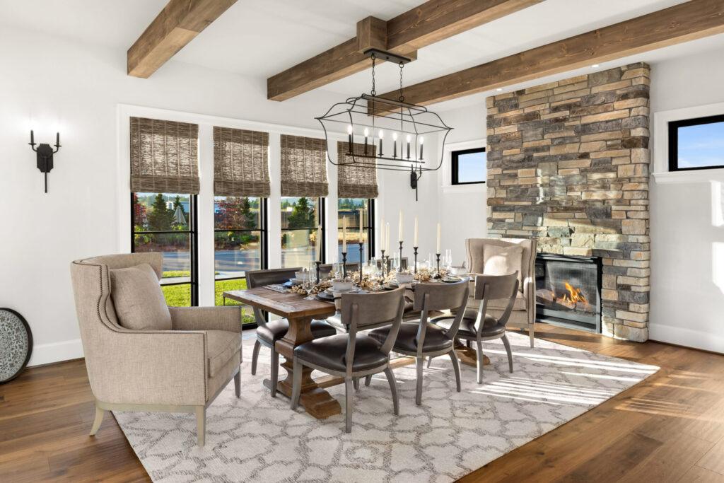 Thin Stone Veneer vs. Building Veneer: Which One Will Crown Your Dream Home? 5 Castle Stone flexible stone veneer in Echo Ridge, Fairway Manor colors creates a stunning interior dining room feature wall; contact us for decorative panels.