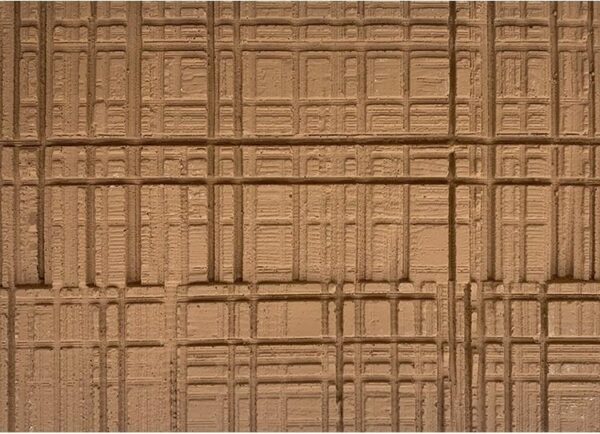 Sawing Wood 3 Sawing Wood flexible tile with a textured brown finish, ideal for interior wall decor or exterior facade cladding, offering the look of natural wood.