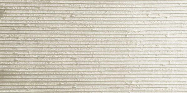 Square Line Stone flexible tile, showcasing a textured, light beige finish with horizontal grooves, ideal for a modern interior wall or decorative panel.