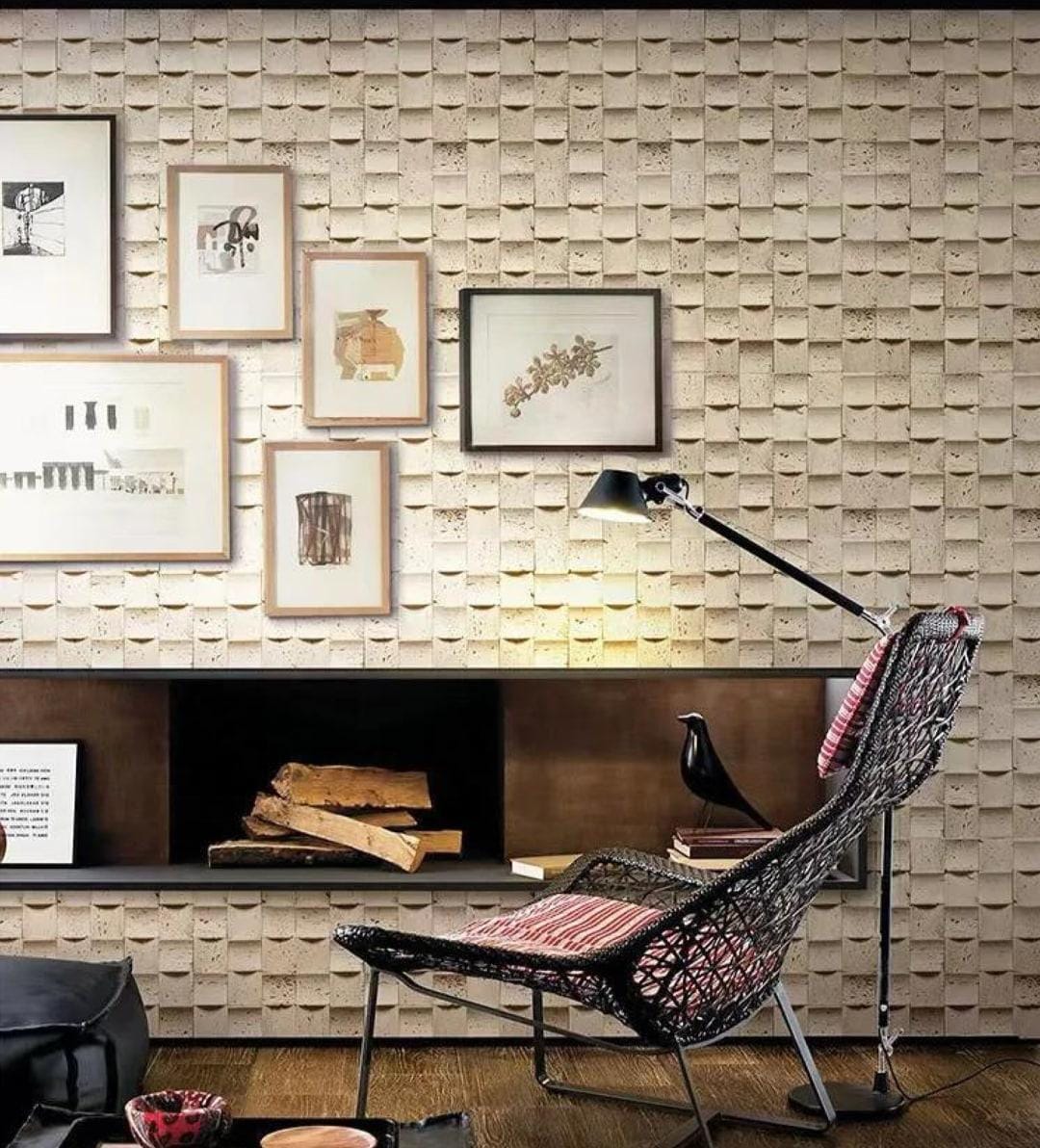 Living room feature wall with flexible tiles